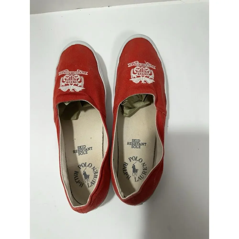 Polo Ralph Lauren Slip-On Red Canvas Casual Shoes Women Logo W142384 Sz 7.5 READ